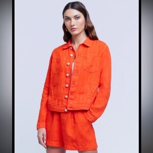 L'AGENCE Celine Slim Femme 100% Linen Orange Jacket-AS IS
